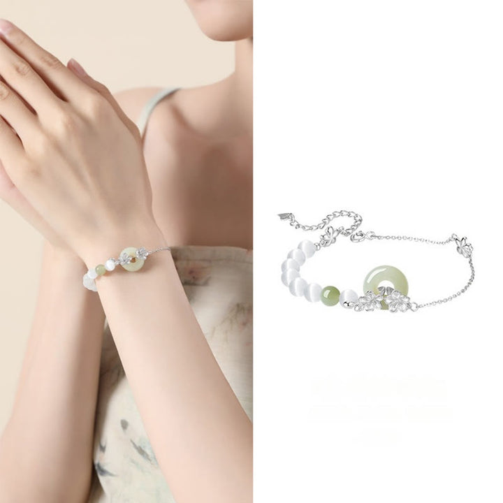 Bracelet porte-bonheur en argent sterling 999 avec boucle de paix en jade naturel Hetian de Buddha Stones