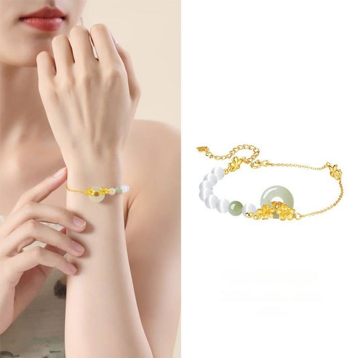 Bracelet porte-bonheur en argent sterling 999 avec boucle de paix en jade naturel Hetian de Buddha Stones