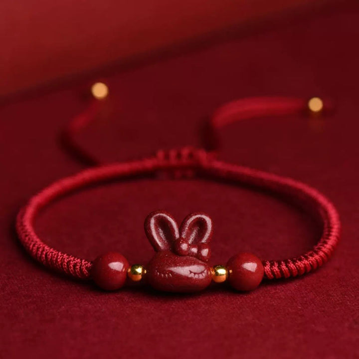 Bracelet en corde rouge fait main en Buddha Stones avec signe du zodiaque chinois et lapin porte-bonheur