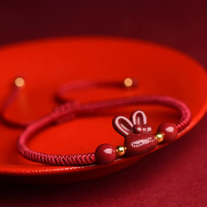 Bracelet en corde rouge fait main en Buddha Stones avec signe du zodiaque chinois et lapin porte-bonheur