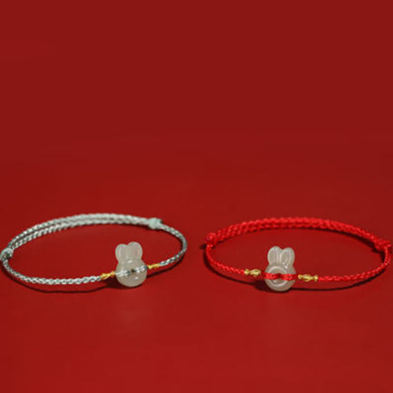 Bracelet porte-bonheur en jade Hetian avec Buddha Stones et lapin mignon