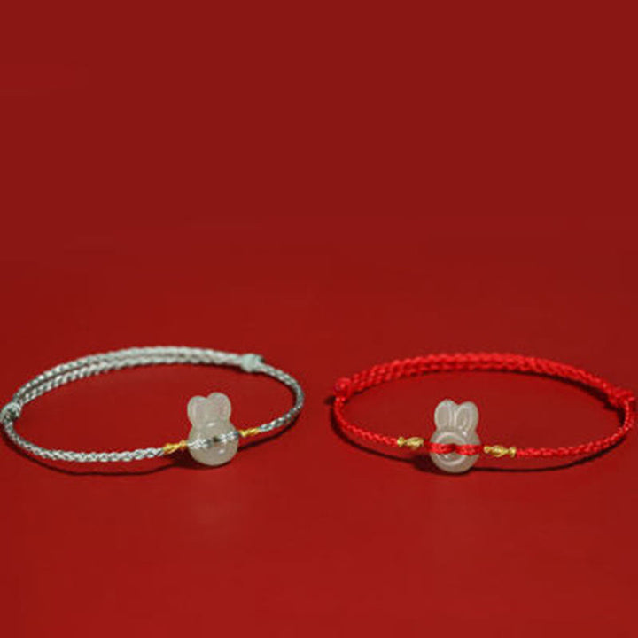 Bracelet porte-bonheur en jade Hetian avec Buddha Stones et lapin mignon