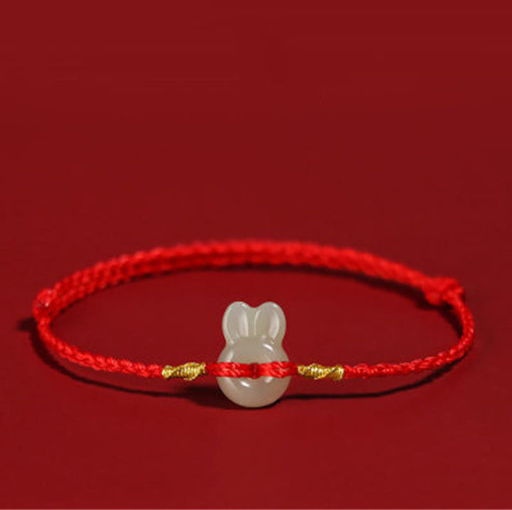 Bracelet porte-bonheur en jade Hetian avec Buddha Stones et lapin mignon