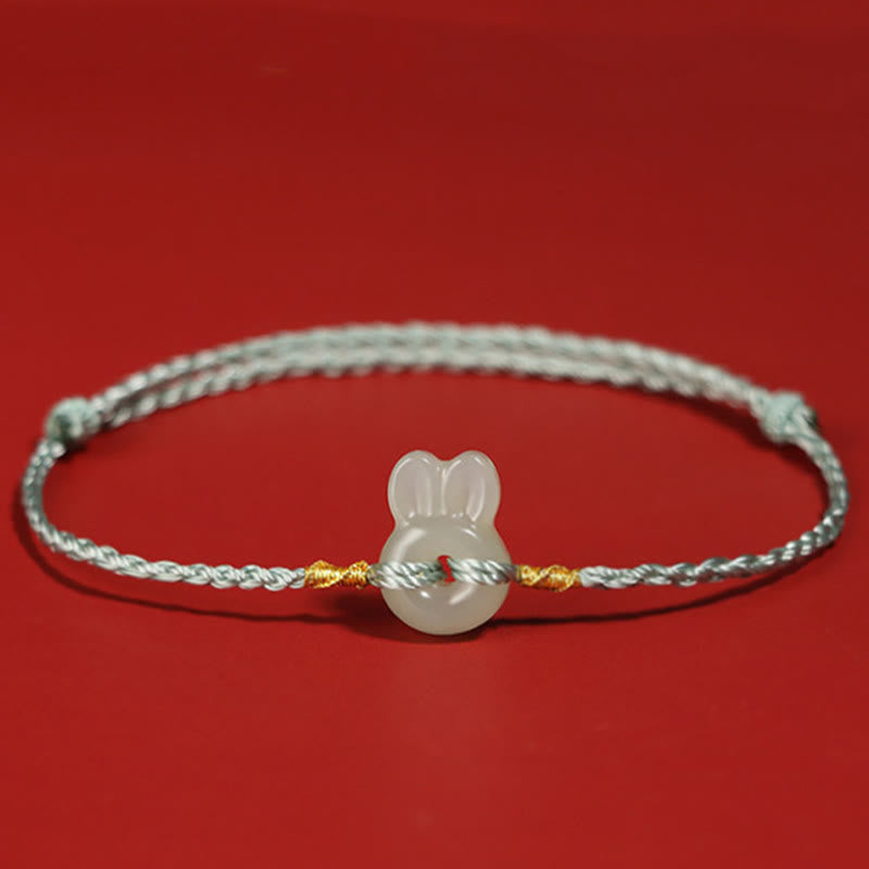 Bracelet porte-bonheur en jade Hetian avec Buddha Stones et lapin mignon