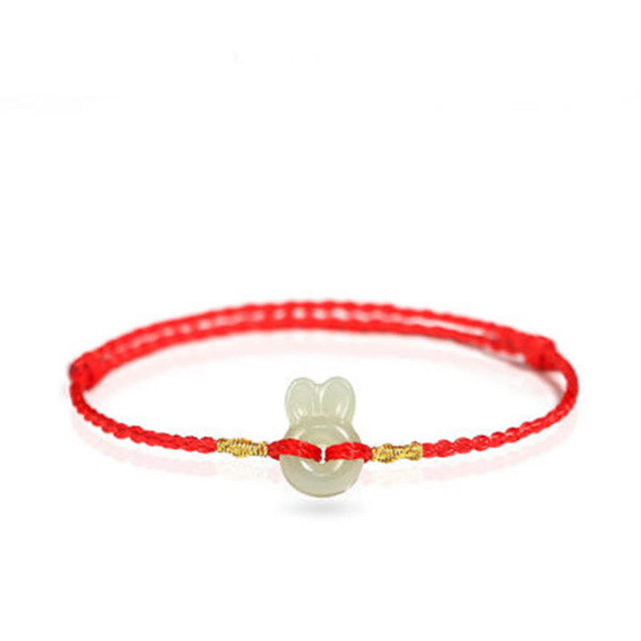 Bracelet porte-bonheur en jade Hetian avec Buddha Stones et lapin mignon