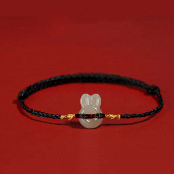 Bracelet porte-bonheur en jade Hetian avec Buddha Stones et lapin mignon