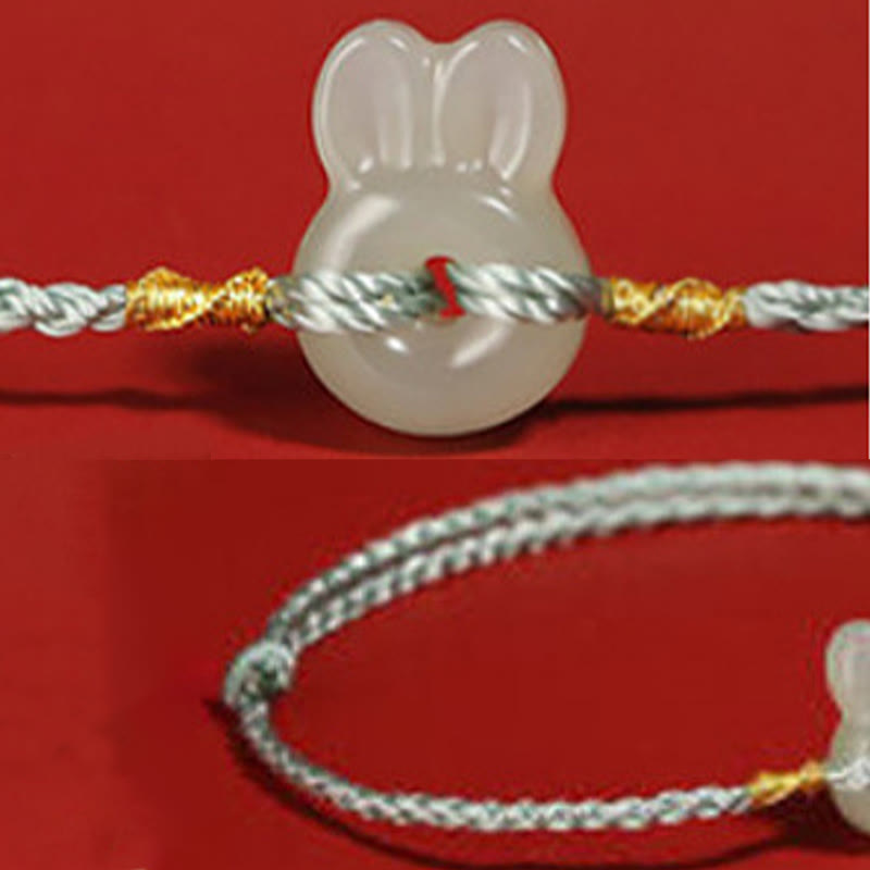 Bracelet porte-bonheur en jade Hetian avec Buddha Stones et lapin mignon