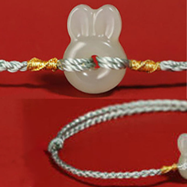 Bracelet porte-bonheur en jade Hetian avec Buddha Stones et lapin mignon