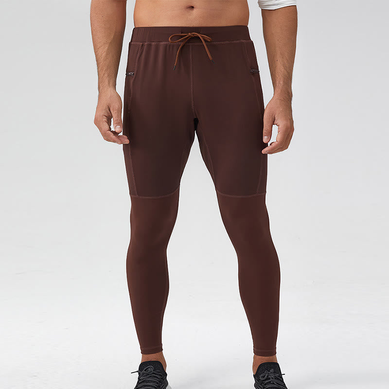 Buddha Stones Pantalon de fitness taille haute pour homme, séchage rapide, respirant, avec poche zippée - SaddleBrown - US/UK/AU44，EU54 (2XL) - image 0