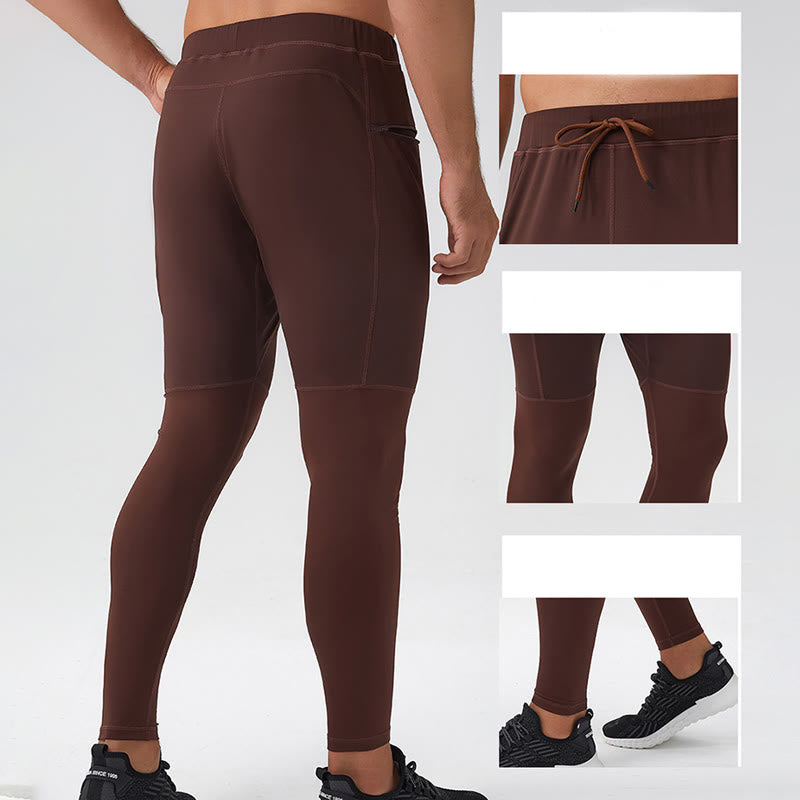 Buddha Stones Pantalon de fitness taille haute pour homme, séchage rapide, respirant, avec poche zippée - image 5