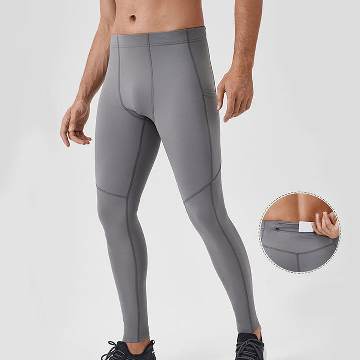 Leggings de sport élastiques et respirants pour homme, couleur Buddha Stones, taille haute, avec poche arrière zippée - Gris clair - US/UK/AU44，EU54 (2XL) - image 0