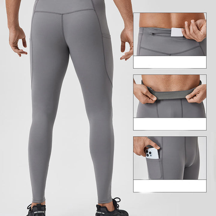 Leggings de sport élastiques et respirants pour homme, couleur Buddha Stones, taille haute, avec poche arrière zippée - image 4