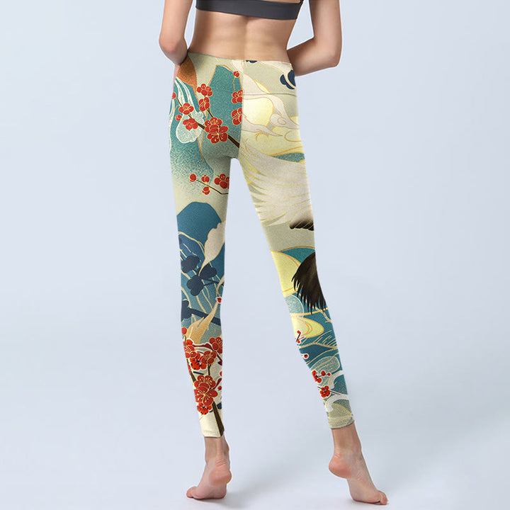 Leggings de sport imprimés Buddha Stones Cranes Plum Blossoms Mountains Pantalons de yoga pour femmes - image 7
