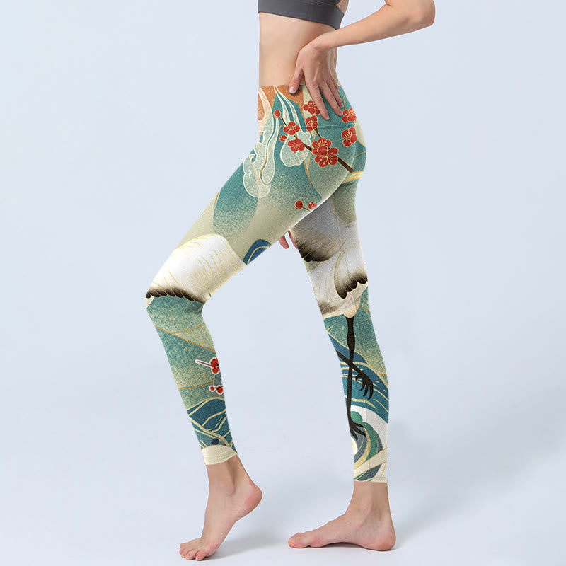 Leggings de sport imprimés Buddha Stones Cranes Plum Blossoms Mountains Pantalons de yoga pour femmes - image 3