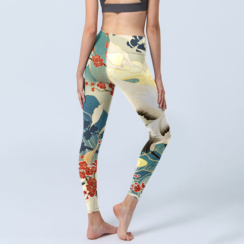 Leggings de sport imprimés Buddha Stones Cranes Plum Blossoms Mountains Pantalons de yoga pour femmes - image 3