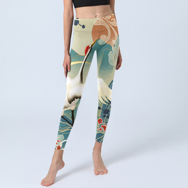 Leggings de sport imprimés Buddha Stones Cranes Plum Blossoms Mountains Pantalons de yoga pour femmes - image 5