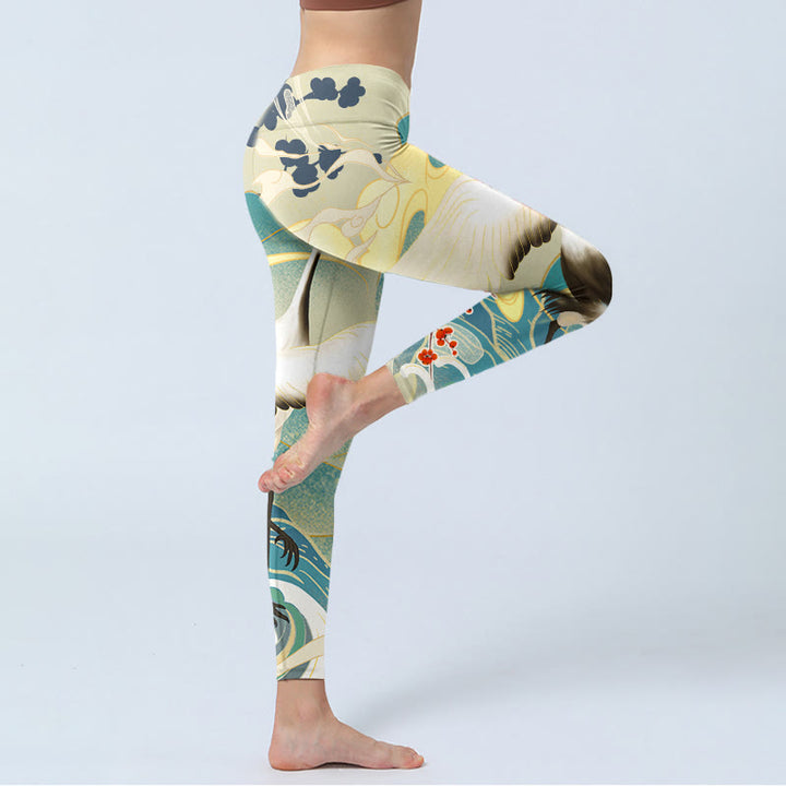 Leggings de sport imprimés Buddha Stones Cranes Plum Blossoms Mountains Pantalons de yoga pour femmes - image 5