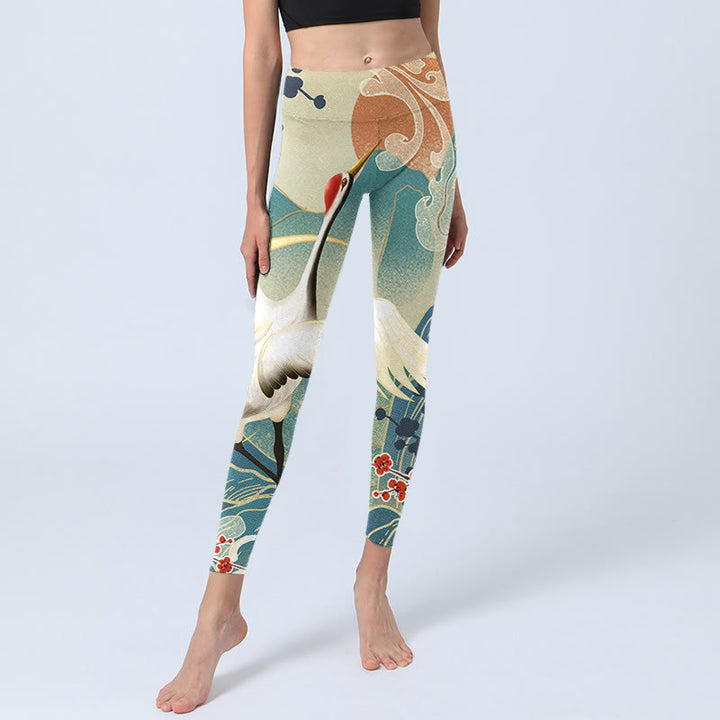 Leggings de sport imprimés Buddha Stones Cranes Plum Blossoms Mountains Pantalons de yoga pour femmes - image 5