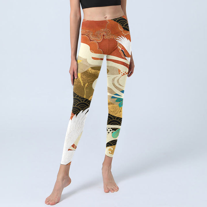 Leggings de sport à imprimé Buddha Stones, grue à couronne rouge, nuages ​​de bon augure, pin, pantalons de yoga pour femmes - image 6