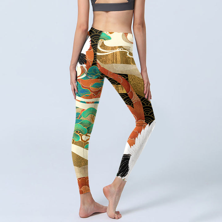 Leggings de sport à imprimé Buddha Stones, grue à couronne rouge, nuages ​​de bon augure, pin, pantalons de yoga pour femmes - image 4