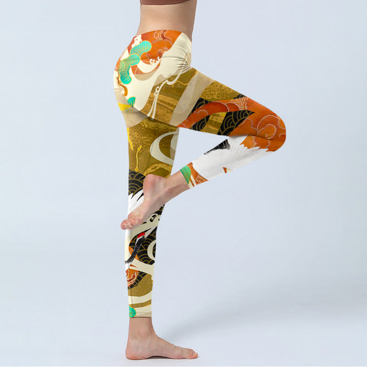 Leggings de sport à imprimé Buddha Stones, grue à couronne rouge, nuages ​​de bon augure, pin, pantalons de yoga pour femmes - image 5