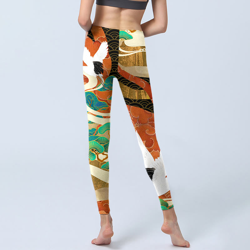 Leggings de sport à imprimé Buddha Stones, grue à couronne rouge, nuages ​​de bon augure, pin, pantalons de yoga pour femmes - image 7