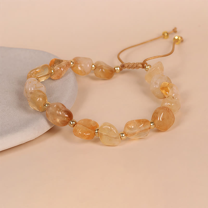 Bracelet porte-bonheur tressé en citrine de forme irrégulière Buddha Stones