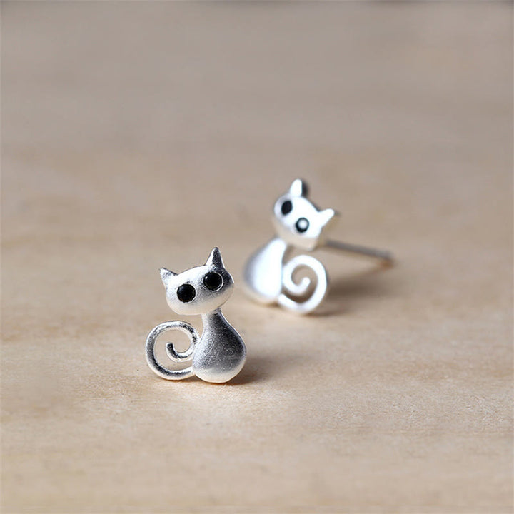 Boucles d'oreilles à tige en argent sterling 925 avec Buddha Stones et chaton mignons - image 1