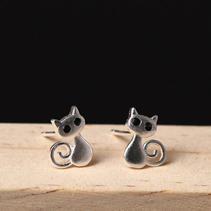 Boucles d'oreilles à tige en argent sterling 925 avec Buddha Stones et chaton mignons - image 4