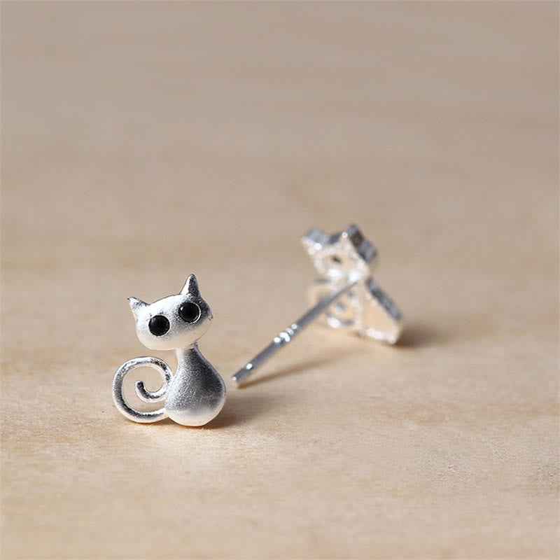 Boucles d'oreilles à tige en argent sterling 925 avec Buddha Stones et chaton mignons - image 2