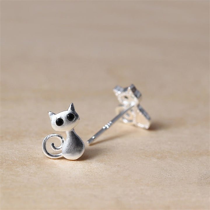 Boucles d'oreilles à tige en argent sterling 925 avec Buddha Stones et chaton mignons - image 2