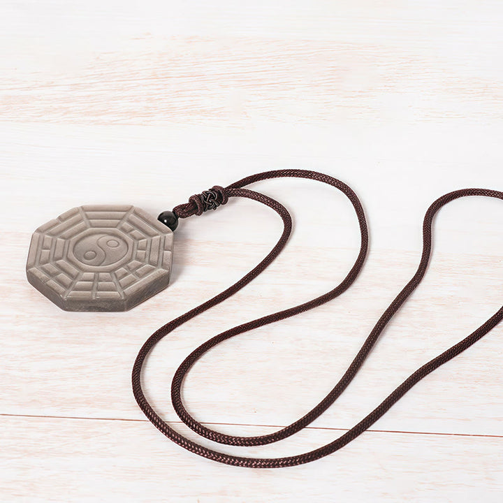 Buddha Stones Collier avec pendentif en obsidienne argentée brillante Bagua Yin Yang Symbole de protection - image 4