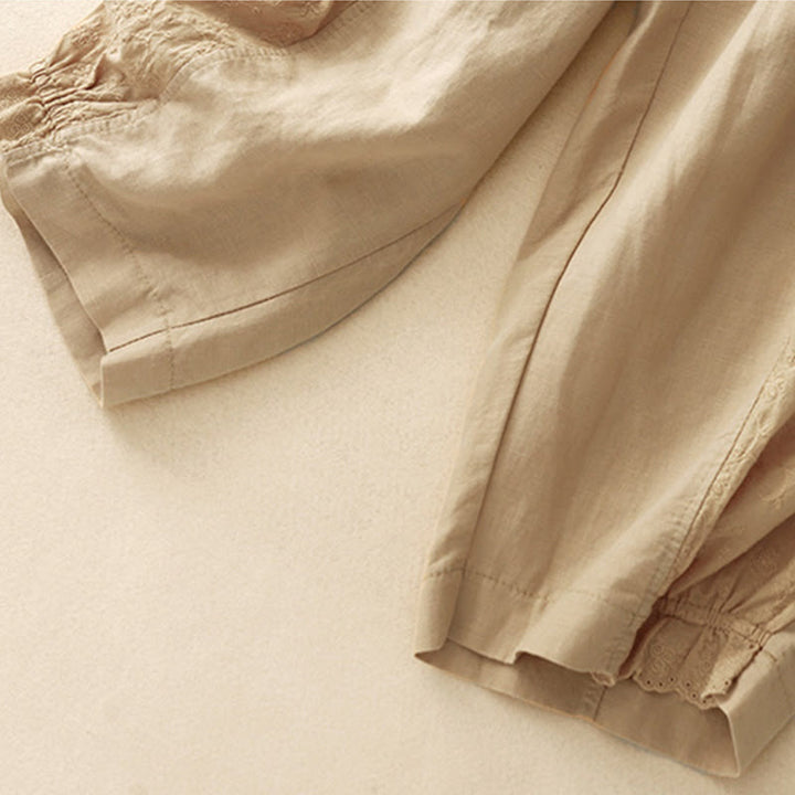Pantalon court décontracté en coton avec broderies et patchwork de Buddha Stones , longueur 7-8, pour femme, avec poches