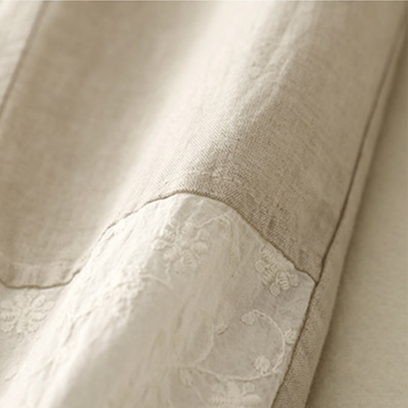 Pantalon court décontracté en coton avec broderies et patchwork de Buddha Stones , longueur 7-8, pour femme, avec poches