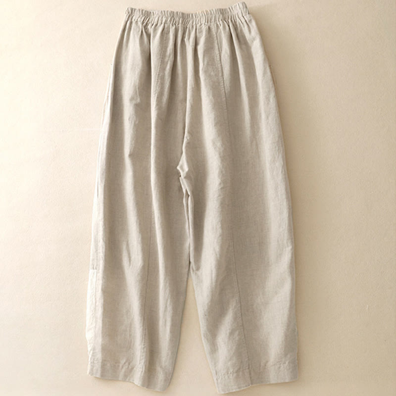 Pantalon court décontracté en coton avec broderies et patchwork de Buddha Stones , longueur 7-8, pour femme, avec poches