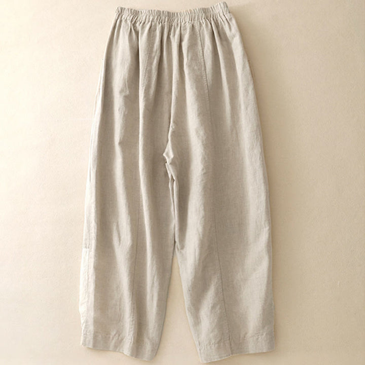 Pantalon court décontracté en coton avec broderies et patchwork de Buddha Stones , longueur 7-8, pour femme, avec poches