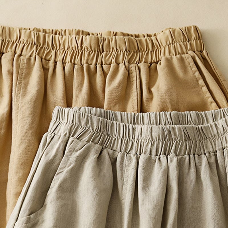 Pantalon court décontracté en coton avec broderies et patchwork de Buddha Stones , longueur 7-8, pour femme, avec poches