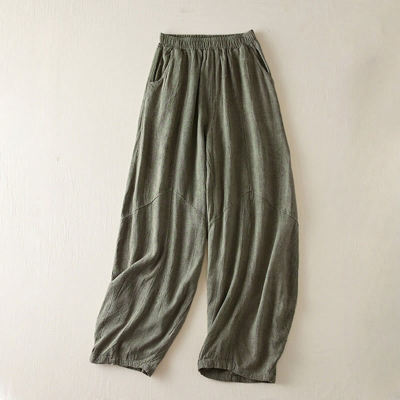 Pantalon Buddha Stones décontracté ample à jambe droite de 7 à 8 pouces pour femme avec poches en coton - Vert foncé - US8-10，UK/AU12-14，EU40-42 (2XL) - image 9