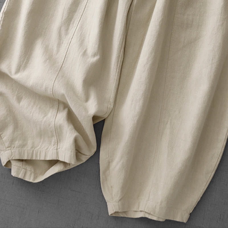 Pantalon sarouel décontracté en coton et lin pour femme avec poches, longueur 7-8, Buddha Stones