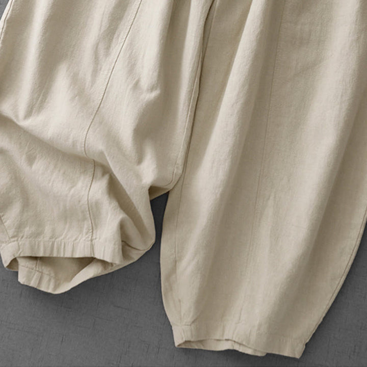 Pantalon sarouel décontracté en coton et lin pour femme avec poches, longueur 7-8, Buddha Stones
