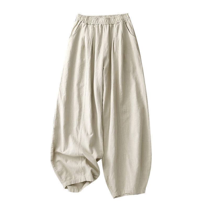 Pantalon sarouel décontracté en coton et lin pour femme avec poches, longueur 7-8, Buddha Stones - image 2