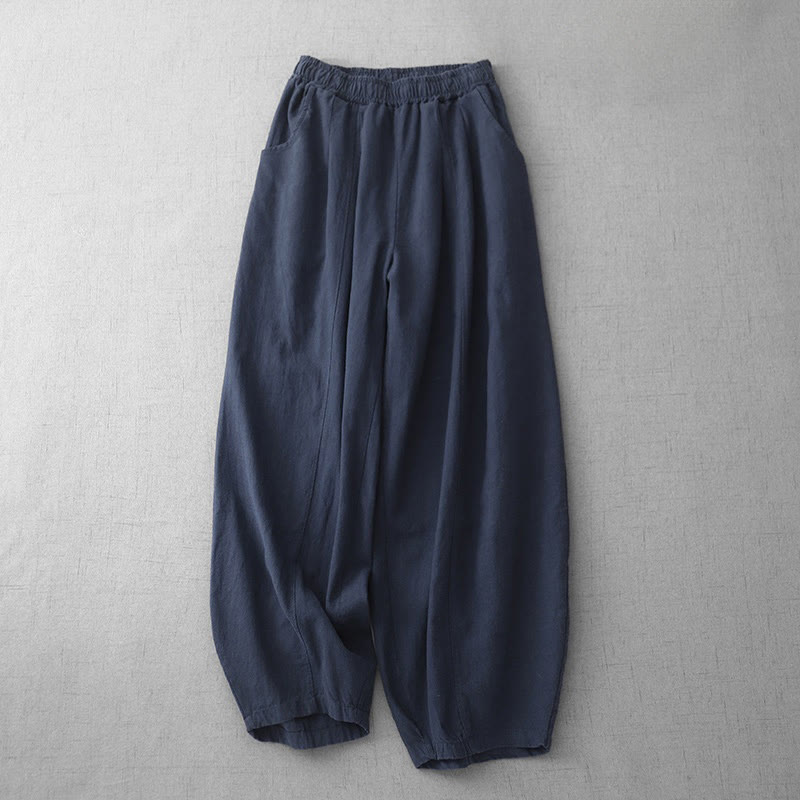 Pantalon sarouel décontracté en coton et lin pour femme avec poches, longueur 7-8, Buddha Stones