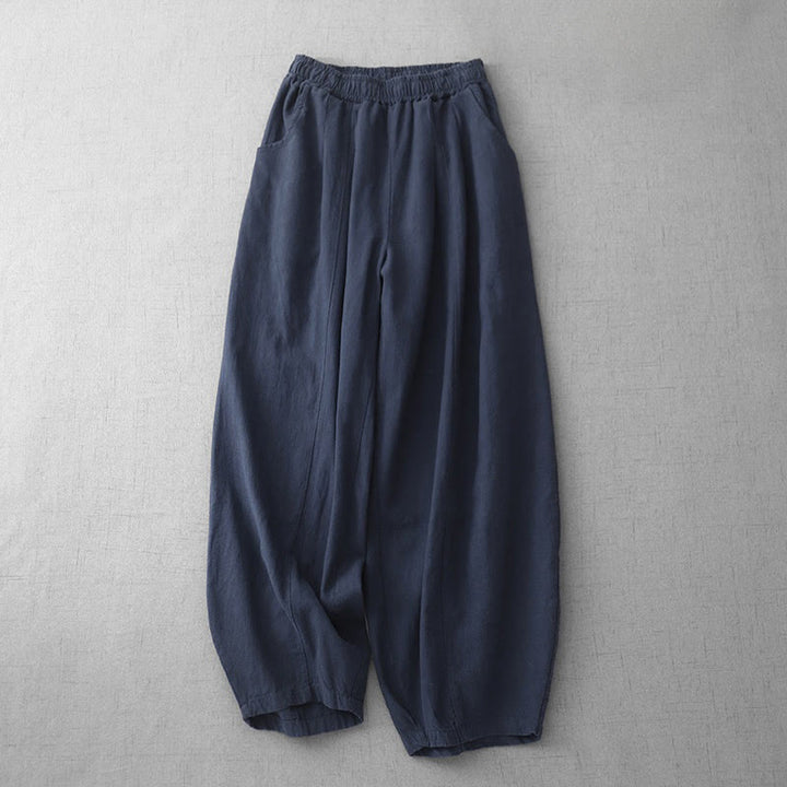 Pantalon sarouel décontracté en coton et lin pour femme avec poches, longueur 7-8, Buddha Stones