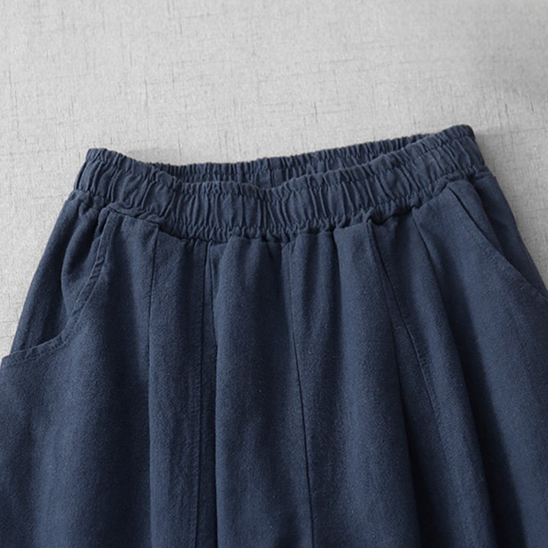 Pantalon sarouel décontracté en coton et lin pour femme avec poches, longueur 7-8, Buddha Stones