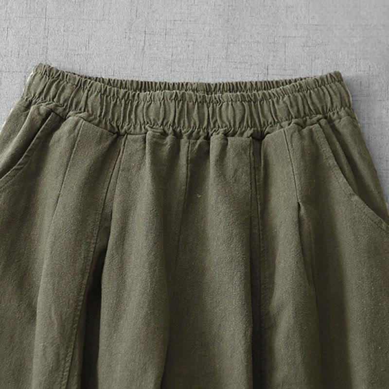 Pantalon sarouel décontracté en coton et lin pour femme avec poches, longueur 7-8, Buddha Stones
