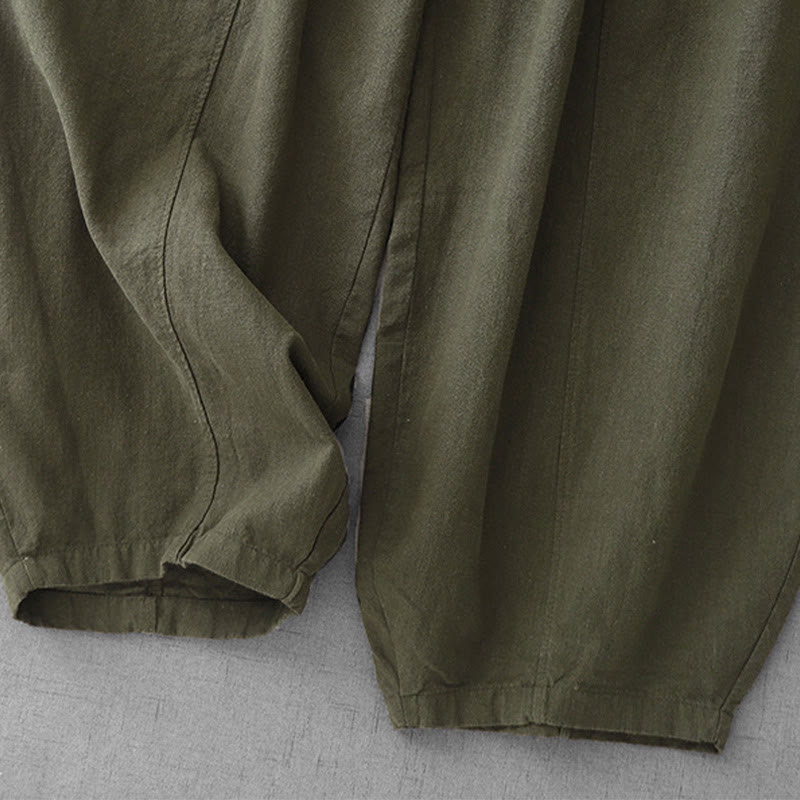 Pantalon sarouel décontracté en coton et lin pour femme avec poches, longueur 7-8, Buddha Stones