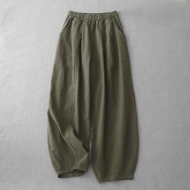 Pantalon sarouel décontracté en coton et lin pour femme avec poches, longueur 7-8, Buddha Stones - Olive - US8-10，UK/AU12-14，EU40-42 (2XL) - image 26