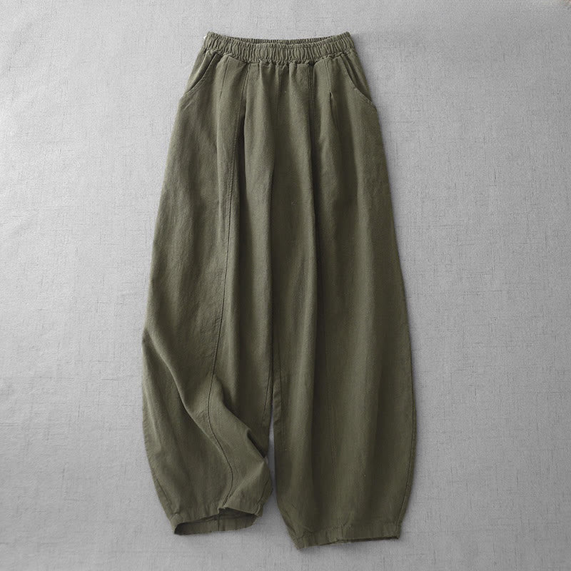 Pantalon sarouel décontracté en coton et lin pour femme avec poches, longueur 7-8, Buddha Stones