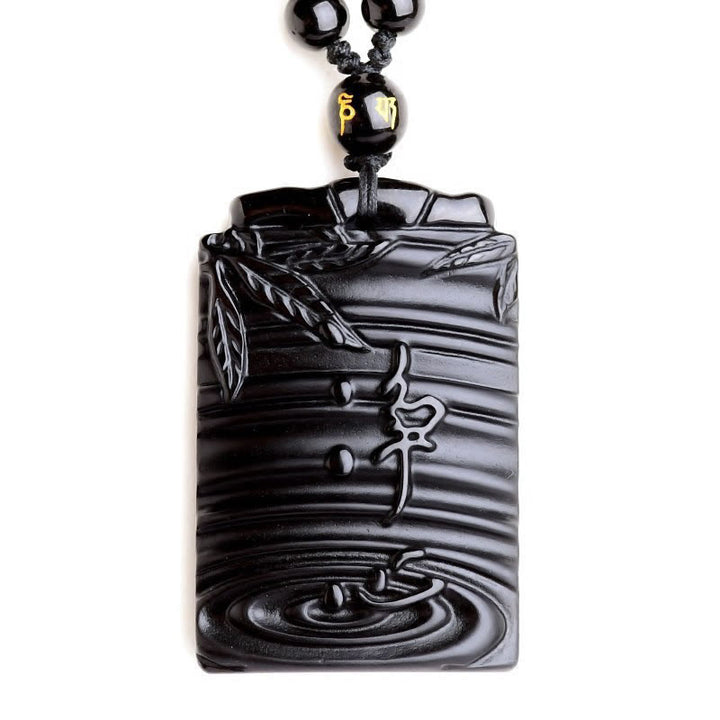Collier pendentif en obsidienne noire naturelle en bambou avec Buddha Stones