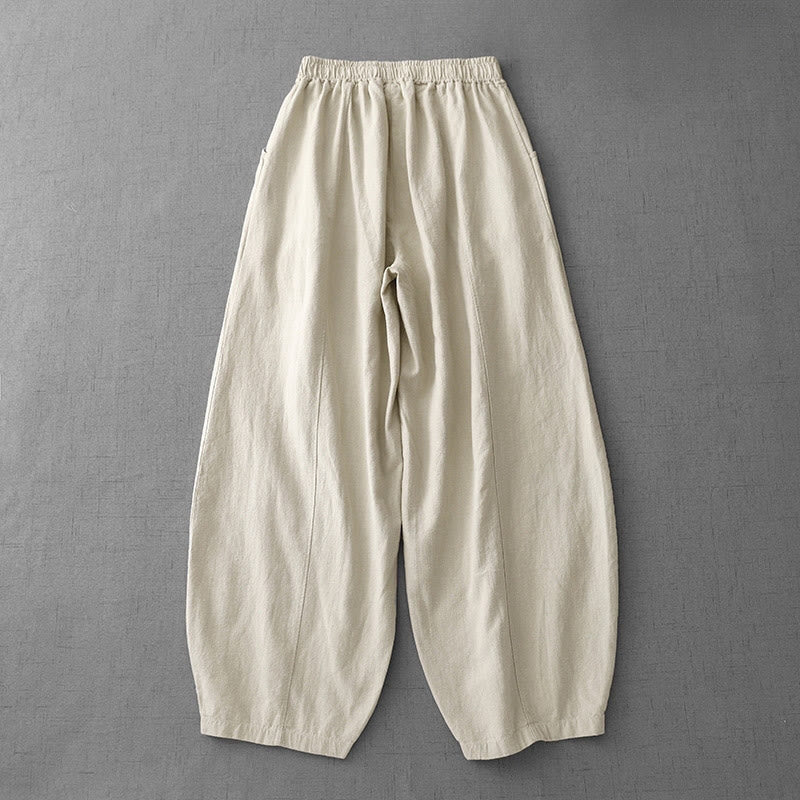 Pantalon sarouel décontracté en coton et lin pour femme avec poches, longueur 7-8, Buddha Stones - image 1
